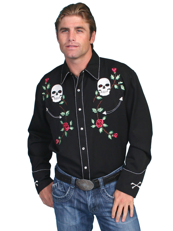Scully Western Skull Shirt - Broken horn