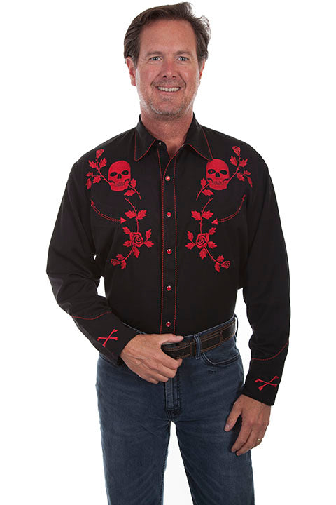 Scully Western Skull Shirt - Broken horn
