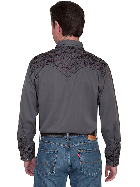 Scully Floral Tooled Embroidery Shirt - Broken horn