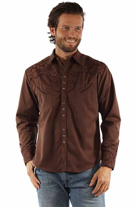 Scully Floral Tooled Embroidery Shirt - Broken horn