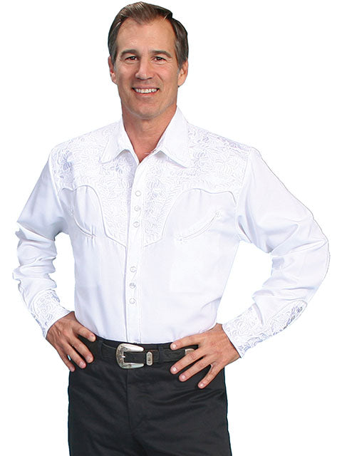 Scully Floral Tooled Embroidery Shirt - Broken horn