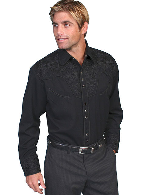 Scully Floral Tooled Embroidery Shirt - Broken horn