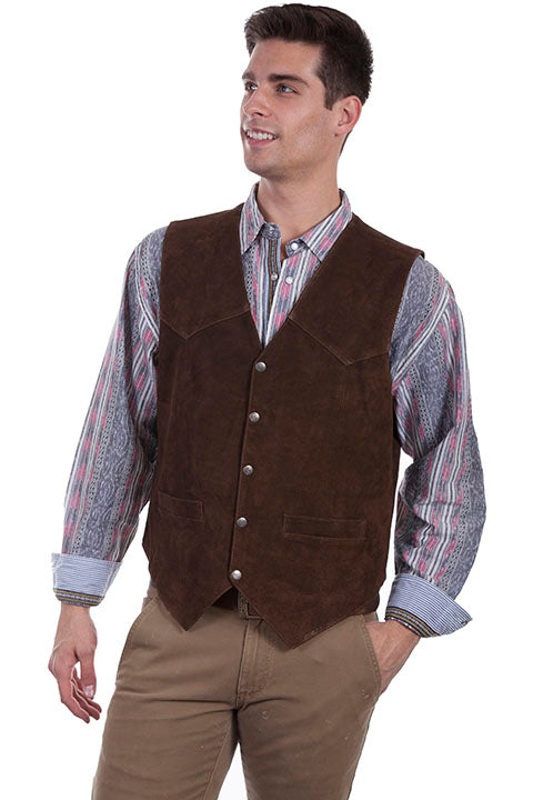 Scully Snap Front Vest - Suede Leather - Broken horn