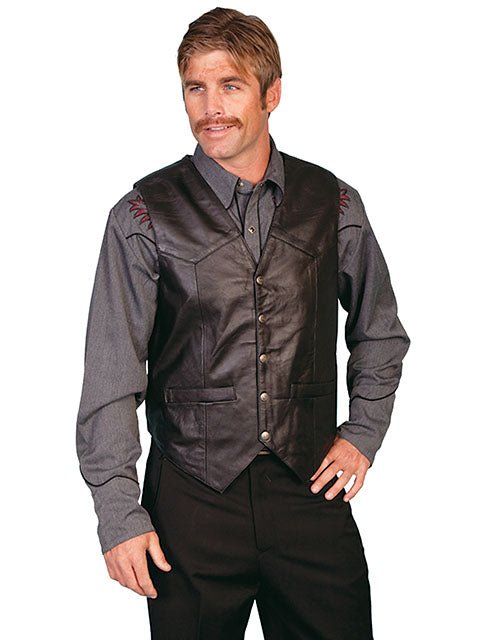 Scully Snap Front Vest - Leather - Broken horn