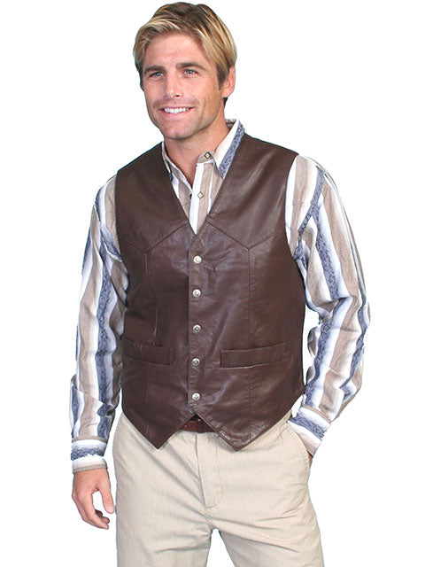 Scully Snap Front Vest - Leather - Broken horn