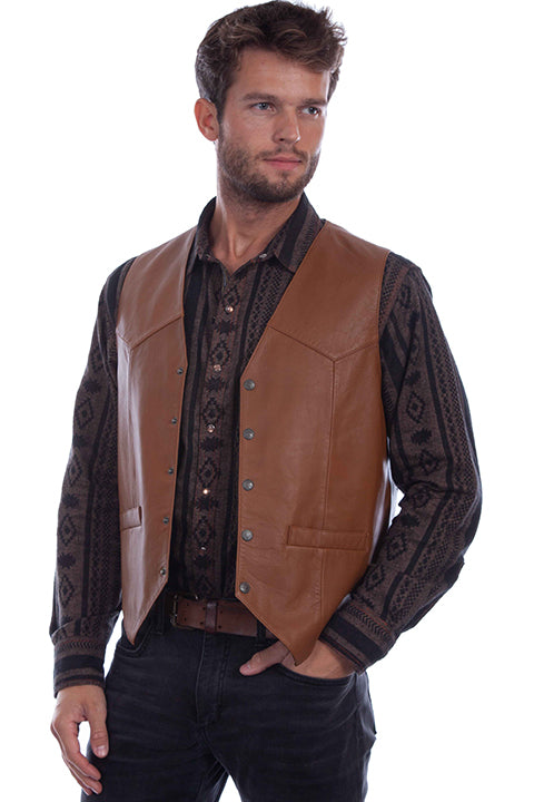 Scully Snap Front Vest - Leather - Broken horn