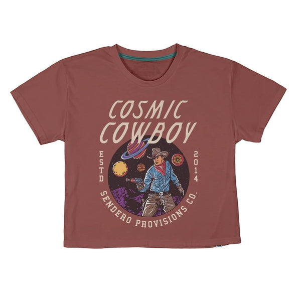 Sendero Cosmic Cowboy Women's Crop Tee - Dusty Mauve - Broken horn