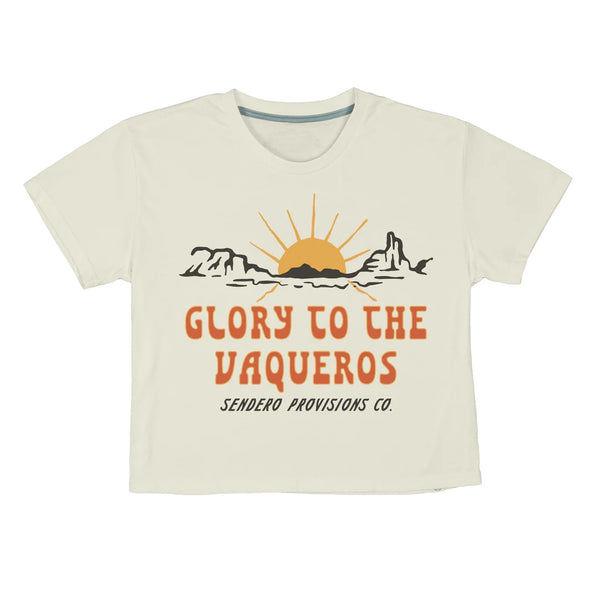 Sendero Vaqueros Crop Tee - White - Broken horn