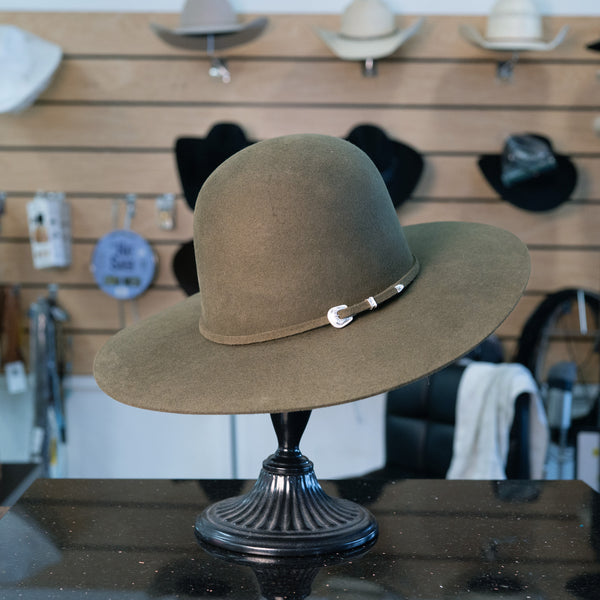 Serratelli Hat Pure Wool 2X Star Band Open Crown Flat Brim - Olive - Broken horn