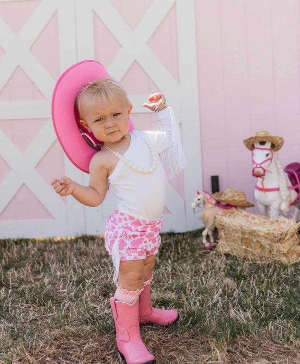 3pc Cow Girl Fringed Bummie and One Shoulder Leo - Broken horn
