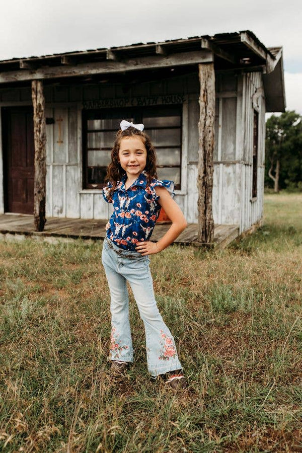 Floral Boot Flare Denim Jeans - Broken horn