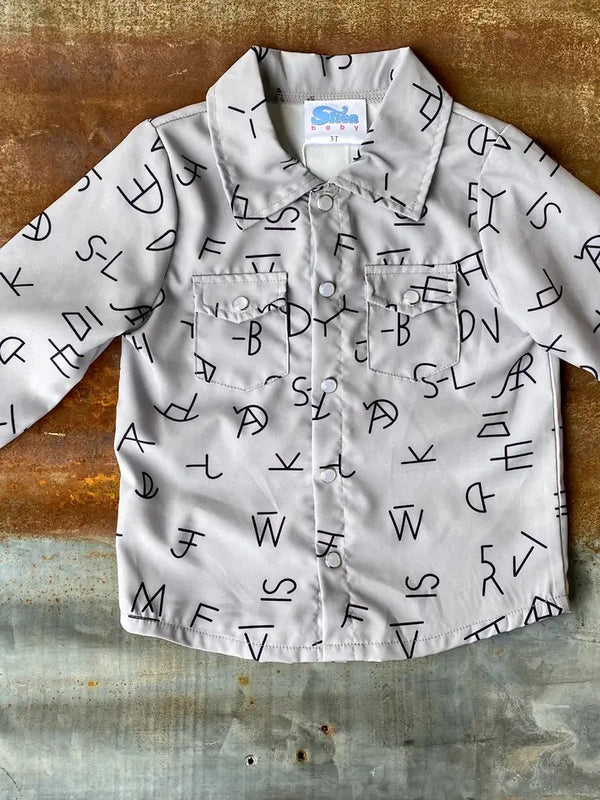 Brand Print Pearl Snap Shirt Toddler - Broken horn