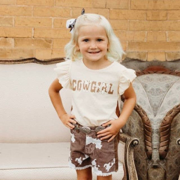 Brown Cowprint Denim Shorts - Broken horn