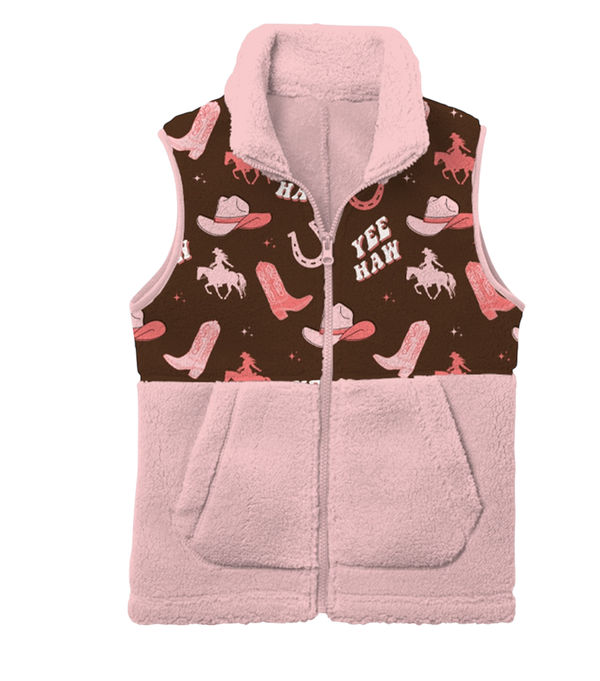 Yeehaw Cowgirl Fleece Vest - Broken horn