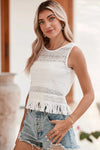 White Fringe Hem Lace Tank Top - Broken horn