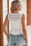 White Fringe Hem Lace Tank Top - Broken horn