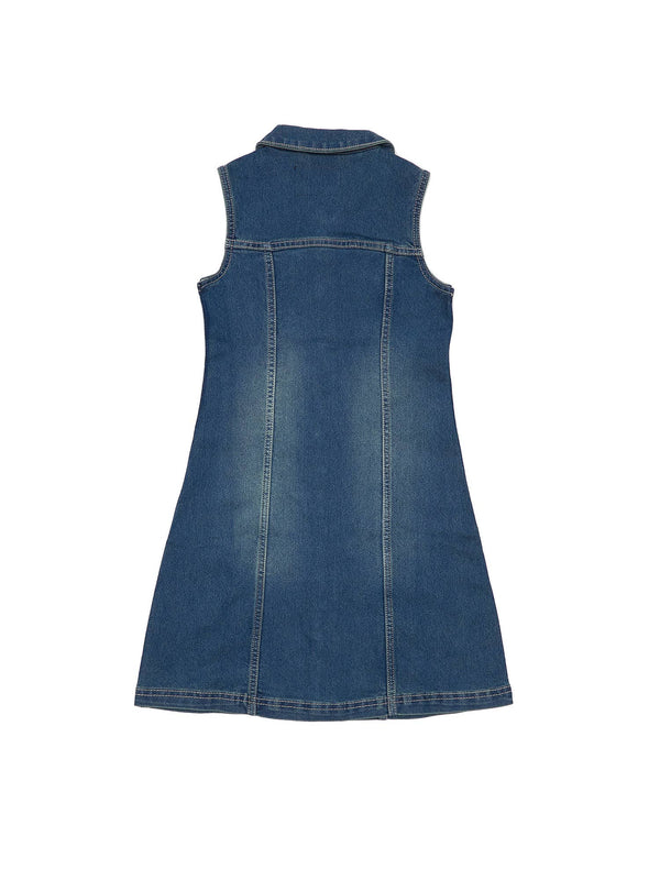 Girls Sleeveless Shirt Dress - Denim - Broken horn