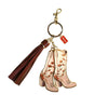Pink Floral Cowgirl Boots Enamel Keychain Bag Charm - Broken horn