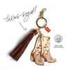 Pink Floral Cowgirl Boots Enamel Keychain Bag Charm - Broken horn