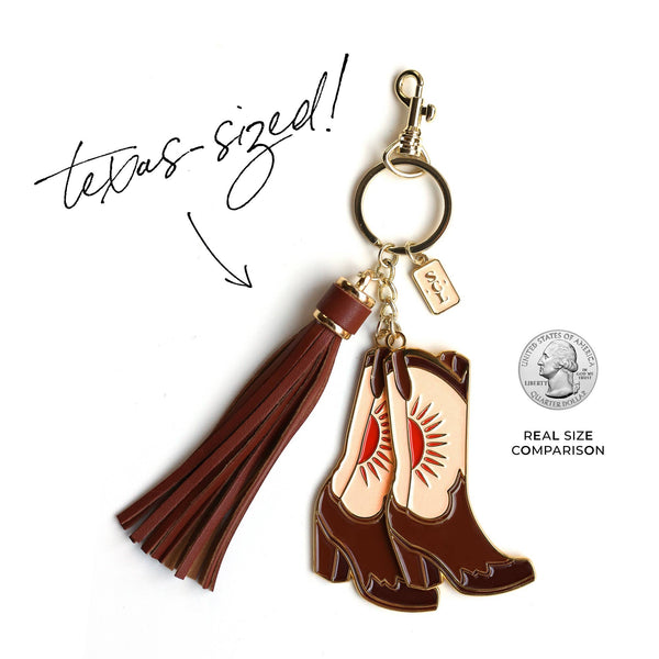 Pink Sunburst Cowgirl Boots Enamel Keychain Bag Charm - Broken horn