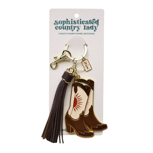 Pink Sunburst Cowgirl Boots Enamel Keychain Bag Charm - Broken horn