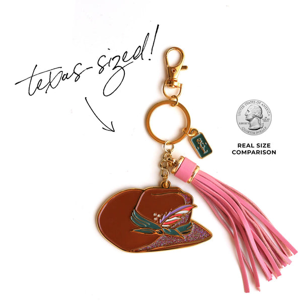 Rodeo Sparkle Cowgirl Hat Enamel Keychain Bag Charm - Broken horn