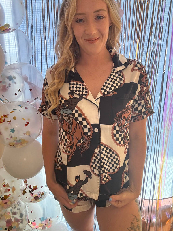 Rodeo Cowboy Silky Pajama Set - Broken horn
