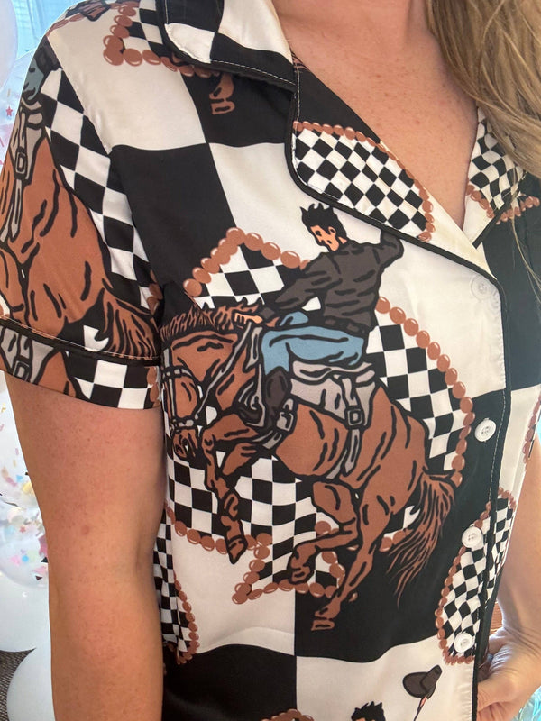 Rodeo Cowboy Silky Pajama Set - Broken horn