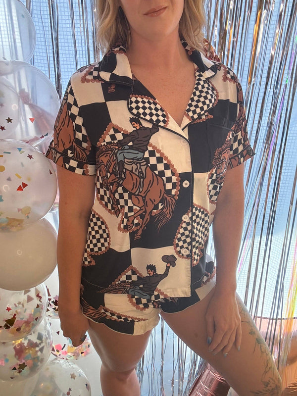 Rodeo Cowboy Silky Pajama Set - Broken horn