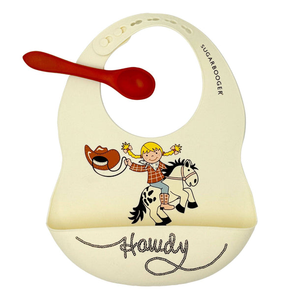 Fresh & Messy Silicone Bib & Spoon Set - Howdy Cowgirl - Broken horn