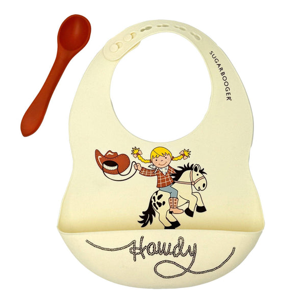 Fresh & Messy Silicone Bib & Spoon Set - Howdy Cowgirl - Broken horn
