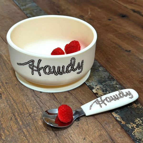 Fresh & Messy Silicone Suction Bowl & Spoon Set Howdy - Broken horn