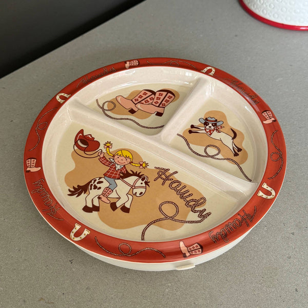 Divided Suction Plate Howdy Cowgirl - Broken horn