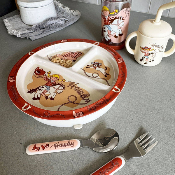 Divided Suction Plate Howdy Cowgirl - Broken horn