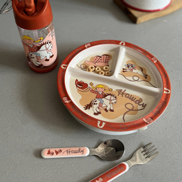 Divided Suction Plate Howdy Cowgirl - Broken horn