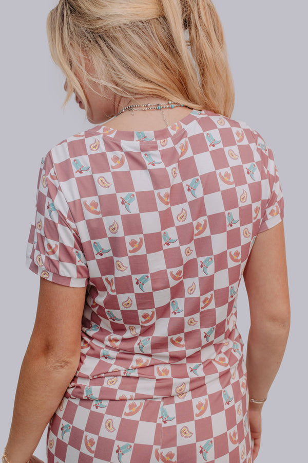 Western Checkers Modal Pajamas Shorts Set - Broken horn