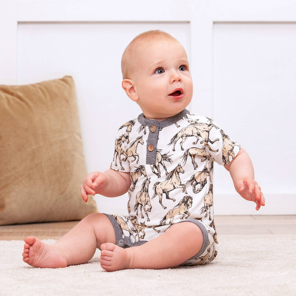Wild Horses Bamboo Short Romper - Broken horn