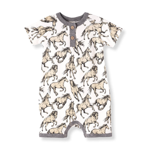 Wild Horses Bamboo Short Romper - Broken horn