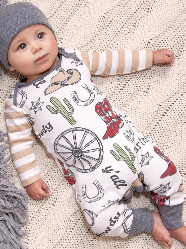 Baby Boy's Howdy Partner Bamboo Romper - Broken horn