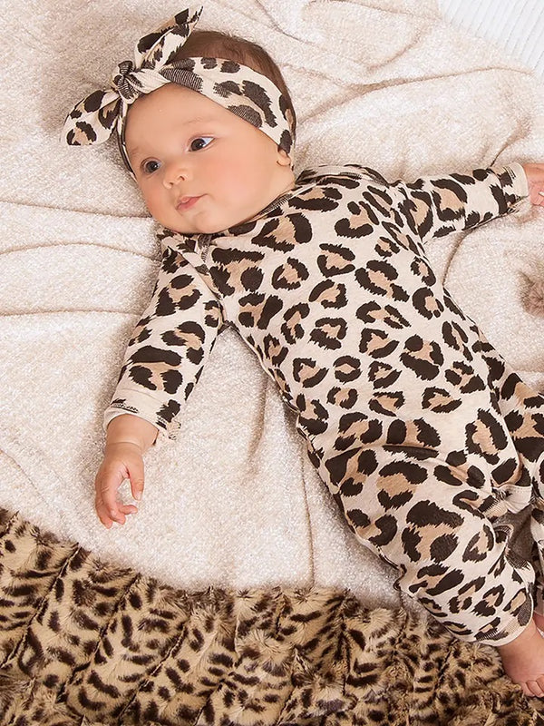 Baby Girl's Leopard Cotton Romper - Broken horn