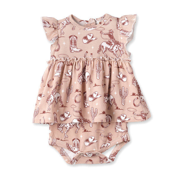 Wild Wrangler/Pink Bamboo Cowgirl Western Skirted Bodysuit - Broken horn