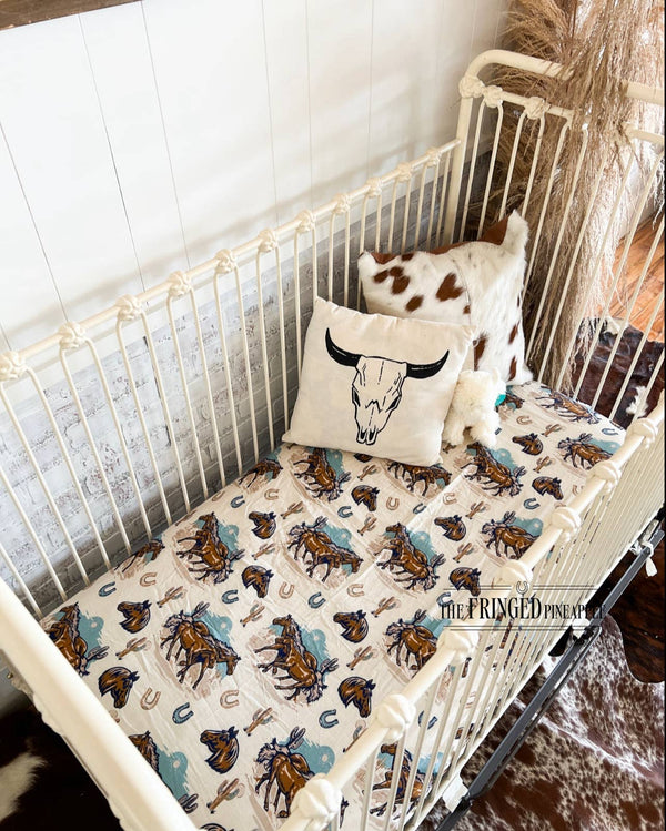 Wild Horses Fitted Crib Sheet - Broken horn