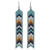 Justin Leather Earrings Turquoise w/Neutral Tone Needlepoint - Broken horn