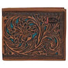Justin Mens Slim Bifold Wallet Tooling w/Turquoise Underlay - Broken horn