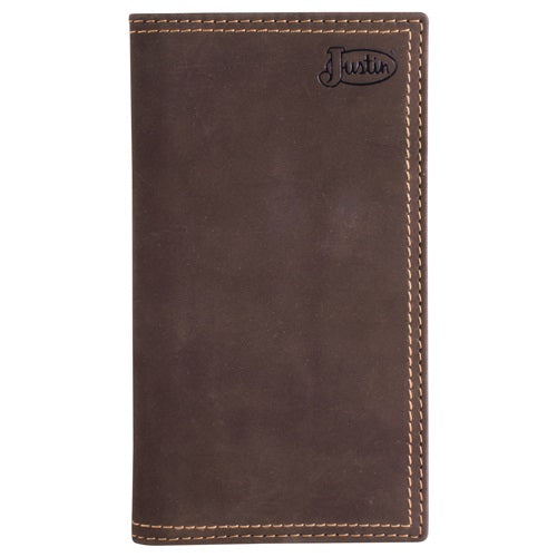 Justin Men's Rodeo Wallet Dark Brown Nubuck - Broken horn