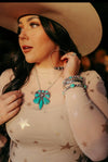 Silver Steerhead NL with Turquoise Stones - Broken horn