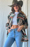 Aztec Print Western Vibe Oversized Button Down Olive - Broken horn