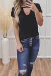 Sublimation Blanks Hollow Out Short Sleeve Top Shirt - Black - Broken horn