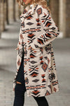 Aztec Print Button Up Long Length Western Fleece Jacket - Broken horn