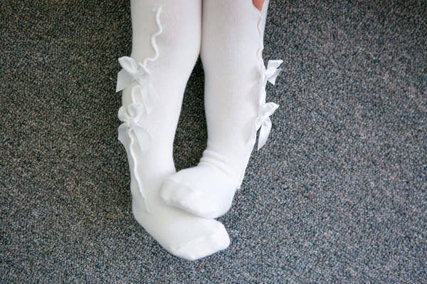 Girls Tights - Shirring Ribbon White - Broken horn